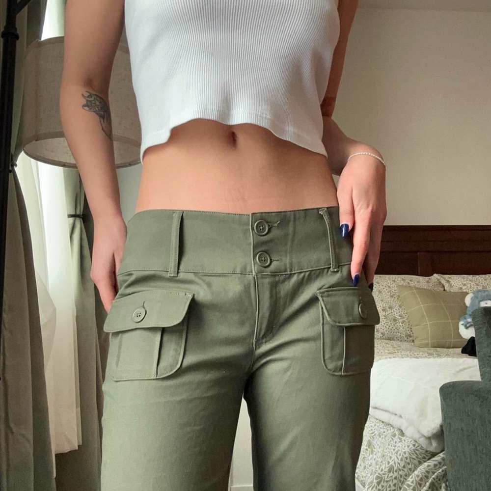 Green cargo flare jeans